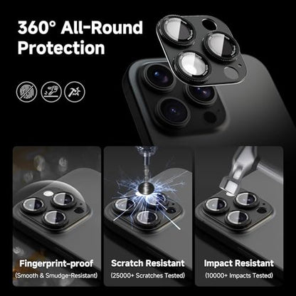 CACOE Metal Camera Lens Protector for iPhone 16Pro/16ProMax/14Pro/14ProMax - color: Dark Black