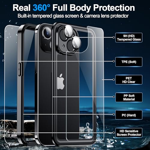MOZOTER for iPhone 15 Case Waterproof with Clear Sound | [IPX8 Underwater Case][Full Body Shockproof & Dropproof]Built-in Screen Protector for iPhone 15 6.1 inch-Black - size: For iPhone 15-6.1"