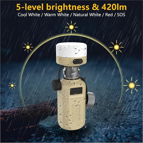 20,000mAh Rugged Power Bank with Fast Charge USB-C PD, IP68 Waterproof Shockproof, Includes 420lm Bright Camping Lantern, Tactical Outdoor Charger for Hiking Camping Survival Emergency - color: Brown