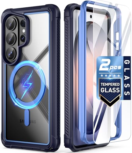 Poetic Guardian MagPro Case for Galaxy S26 Ultra 6.9", MagSafe Compatible | 20FT Mil-Grade Drop Tested | 2 Tempered Glass Screen Protector, Full Body Shockproof Phone Case for S26 Ultra, Blue/Clear - color: Blue, size: Samsung Galaxy S26 Ultra