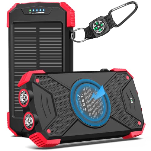 BLAVOR Solar Power Bank 10,000mAh Portable Wireless Charger for Cell Phones - color: Red
