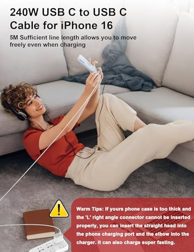 16FT USB C Cable Fast Charging,Extra Long USBC to USBC Cable,White - color: White, size: 16FT/5M