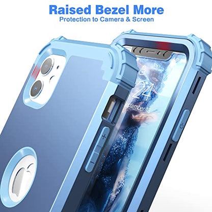 IDweel for iPhone 11 Case with Screen Protector(Tempered Glass), Hybrid 3 in 1 Shockproof Slim Fit Heavy Duty Protection Hard PC Cover Soft Silicone Bumper Full Body Case,Peace Blue/Peace Blue - color: Peace Blue/Peace Blue