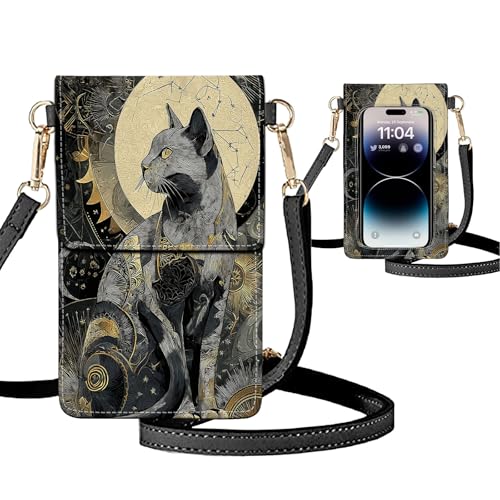 Small Crossbody Bags for Women Touchscreen Cell Phone Bag Cross Body Purses with adjustable Strap,Gifts For Teenage Girls - color: Wizard Cat