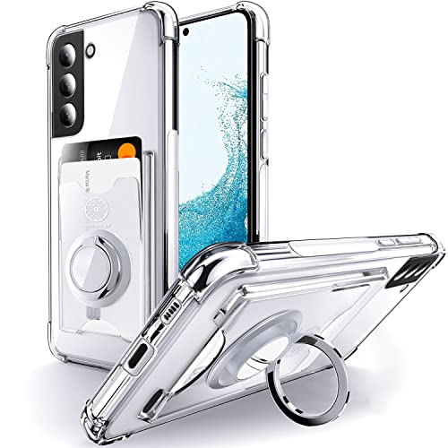 Shields Up for Samsung Galaxy S22 Case, Galaxy S22 Case, Minimalist Wallet Case with Card Holder and Ring Kickstand/Stand, [Drop Protection] Slim Protective Shockproof Cover for Samsung S22 - Clear | Minimalist Wallet Case, 3 Card Slots, 360° Rotation Rin