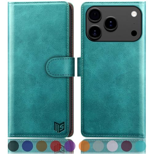 SUANPOT Compatible with iPhone 17 Pro 6.3" Wallet case with RFID Blocking Credit Card Holder,Flip Book PU Leather Protective Cover Women Men for Apple 17 Pro Phone case Blue Green - color: Blue Green, size: iPhone 17 Pro 6.3"