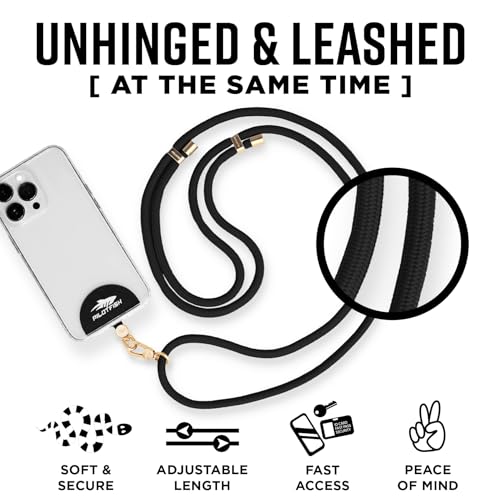 Pilotfish Team Phone Lanyard Strap – Universal Neck & Crossbody Cell Phone Holder, Anti‑Drop, Adjustable for iPhone & Android - color: Gold Buckle/Black