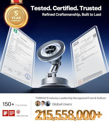 TORRAS 2026 Upgraded Vacuum Car Phone Holder for MagSafe Car Mount [98+ LBS Strongest Suction | 24 N58 Magnets] 360° Adjustable Magnetic Phone Holders for Your Car, for iPhone 18-12 Pro Max Plus Air