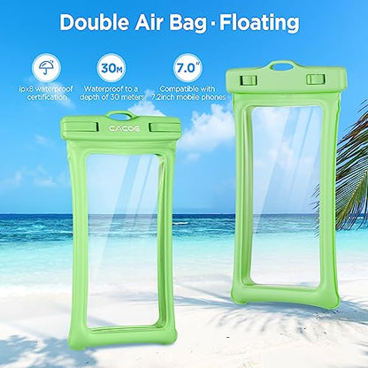 CACOE Floatable Waterproof Phone Pouch 2 Pack Up to 7.0",Black+Dark Green | Floatable, IPX8 Waterproof Phone Case,Adjustable Lanyard,Dry Bags for Beach/Cruise/Travel/Camping/Kayak/Vacation Essentials - color: Black+Dark Green