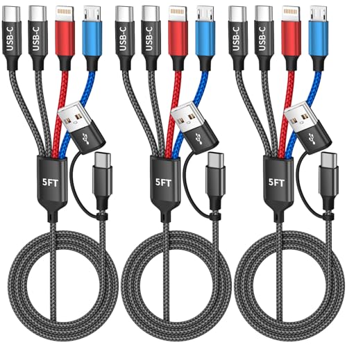 4 in 2 Multi Charging Cable, Charging Cords for Multiple Devices, 3Pack 5FT - color: Multicolored, size: 3Pack 5FT