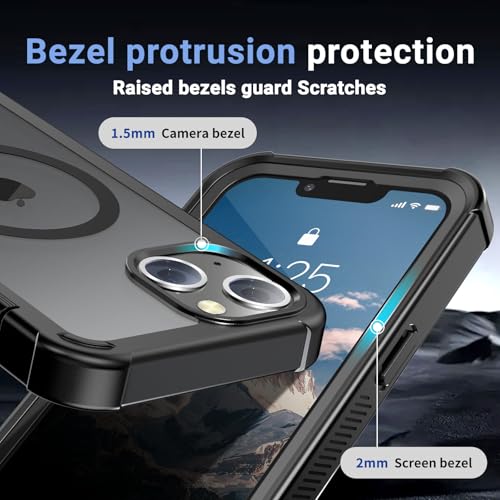 jaroco Magnetic for iPhone 13 Case Heavy Duty Protection Black | Compatible with MagSafe,Military Grade Drop Protection,Translucent Matte,Non-Slip,Shockproof 2-Layer Durable Bumper Case - color: Black, size: iPhone 13