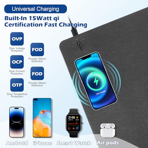 Wireless Charging Desk Mat,Mouse Pad, Black-L, 32 * 16inch - color: Black-l, size: 32" x 16"