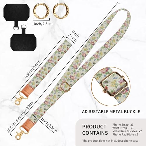 Phone Lanyard Crossbody Wrist Strap, Universal Adjustable Neck Strap for Phone Case Keys ID Badges, Travel Essential - color: Retro Boho Flowers