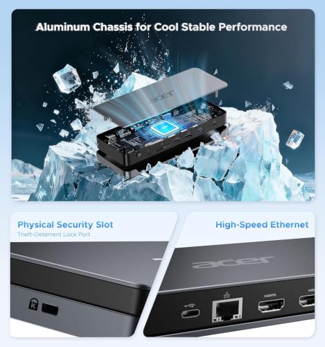 Acer 13-in-1 Laptop Docking Station, USB-C 3 Display Docking (2 HDMI+1 DP)