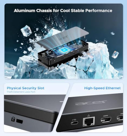 Acer 13-in-1 Laptop Docking Station, USB-C 3 Display Docking (2 HDMI+1 DP)