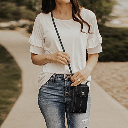 S-ZONE Women RFID Blocking Crossbody Cell Phone Purse PU Leather Wallet | Card Slots, Anti-theft, Multi Pockets, Detachable Adjustable Strap, Small, Travel Eveyday Shopping Outing - color: Black