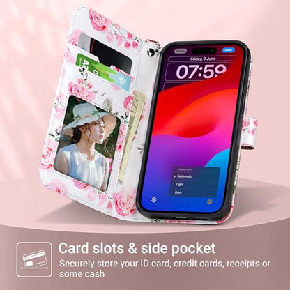 ULAK Compatible with iPhone 15 Pro Max Wallet Case Card Holder, Rose Gold | for Women with Credit Card Holders, [RFID Blocking], Designed Flip PU Leather Kickstand Shockproof Protective Cover - color: Rose Gold, size: iPhone 15 Pro Max - 6.7 inch