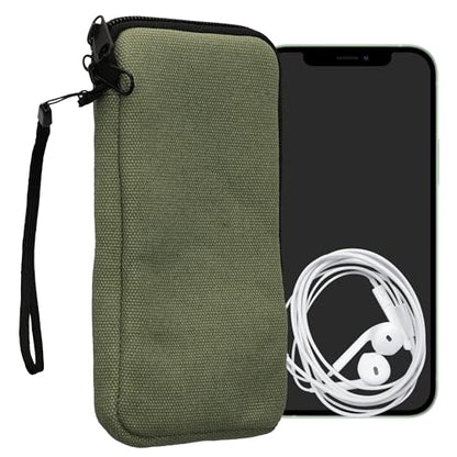 kwmobile Canvas Phone Pouch XL - 6.7/6.8" - Universal Cell Sleeve Mobile Bag with Zipper and Soft Microfibre Lining - Olive Green - color: olive green