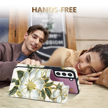 NNH Compatible with Samsung Galaxy S21 Wallet Case with RFID Blocking Card Slots Folio Flip PU Leather Kickstand Double Magnetic Clasp Design Cover for Galaxy S21(6.2 inch-Magnolia Flowers) - color: Magnolia Flowers, size: Galaxy S21 6.2 inch