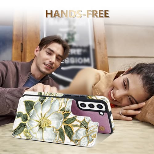 NNH Compatible with Samsung Galaxy S22 Wallet Case with RFID Blocking Card Slots Folio Flip PU Leather Kickstand Double Magnetic Clasp Design Cover for Galaxy S22(6.1 inch-Magnolia Flowers) - color: Magnolia Flowers, size: Galaxy S22 6.1 inch