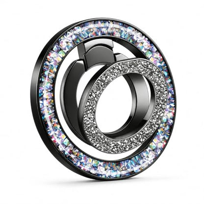 Bling Phone Ring Holder, Crystal Magnetic Phone for MagSafe Grip with 360° Rotating Adjustable Kickstand, Double Magnetic Ring Stand for iPhone 17/16/15/14/13/12 Series, Black - color: black