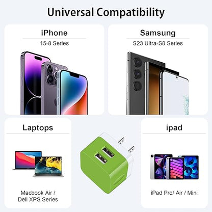 Wall Charger Block, USB Wall Charger for iPhone 17 Air Pro Max 16 15 14 13 12 11,Dual USB Fast Charger for Samsung Galaxy A17 A16 5G A15 A56 A26 Z Flip 7 Fold 7 S25 Ultra S24 S23 S22 S21 S20,Pixel 10 - color: Green
