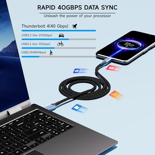 40Gbps USB C to USB C high Speed Cable Compatible with Thunderbolt 4/3,USB 4 Data Cable 3.3FT/1M, USBC Monitor Cord 8K/4K Video Display & 240W PD Fast Charging. - size: 3.3FT