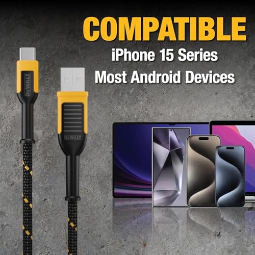DEWALT Heavy Duty USB to USB C Cable, Jobsite Type C Cable, High Speed, 6ft - size: 6 ft
