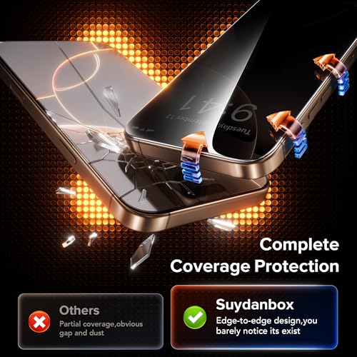 3 Pack Privacy Screen Protector for iPhone 15 Pro, [One-Pull Installation] Military-Grade Shatterproof & Ultra Durable 9H Hardness, Anti-Spy Tempered Glass, Bubble-Free, Case Friendly - size: iPhone 15 Pro