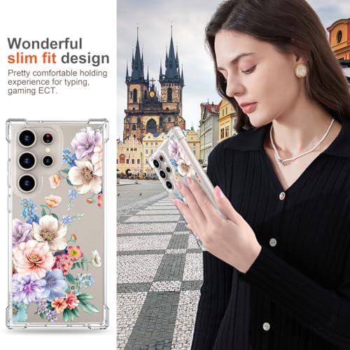 Hungo Galaxy S24 Ultra Case Floral Flower Cute Clear Design, Girly for Women Girls Floral Transparent Case Compatible with Samsung Galaxy S24 Ultra Beautiful Carnation - color: Beautiful Carnation