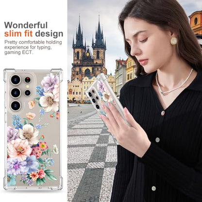 Hungo Galaxy S24 Ultra Case Floral Flower Cute Clear Design, Girly for Women Girls Floral Transparent Case Compatible with Samsung Galaxy S24 Ultra Beautiful Carnation - color: Beautiful Carnation