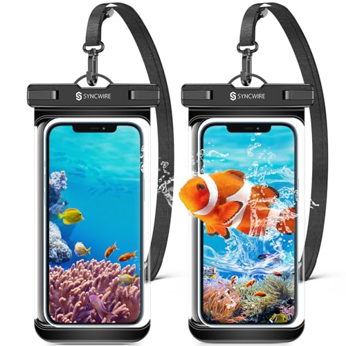 SYNCWIRE [2-Pack Waterproof Case IPX8 Universal Waterproof Phone Pouch Dry Bag Waterproof Phone Case for iPhone 15/14/13/12/11 Pro XS MAX XR X 8 7 6 Samsung S23 S22 S20 and More Up to 7 Inches - color: Transparent