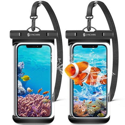 SYNCWIRE [2-Pack Waterproof Case IPX8 Universal Waterproof Phone Pouch Dry Bag Waterproof Phone Case for iPhone 15/14/13/12/11 Pro XS MAX XR X 8 7 6 Samsung S23 S22 S20 and More Up to 7 Inches - color: Transparent