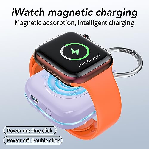 Portable Travel Charger for Apple Watch Series 8,Wireless iWatch Charger 1200mAh Power Bank with Charging Cable, Purse Keychain Smart Chargers for Apple Watch Series 11/10/9/8/7/6/SE/5/4/3/2/1/UItra - color: Purple
