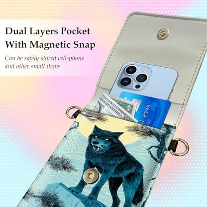 Small Crossbody Bags for Women Touchscreen Cell Phone Bag Cross Body Purses with adjustable Strap,Gifts For Teenage Girls - color: Moon night demon wolf