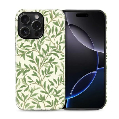 Case for iPhone 16 Pro Max, Shockproof Hybrid Protective Phone Case, Dual-Layer Drop Protection Anti-Scratch, Green Leaves - color: Green Leaves, size: iPhone 16 Pro Max