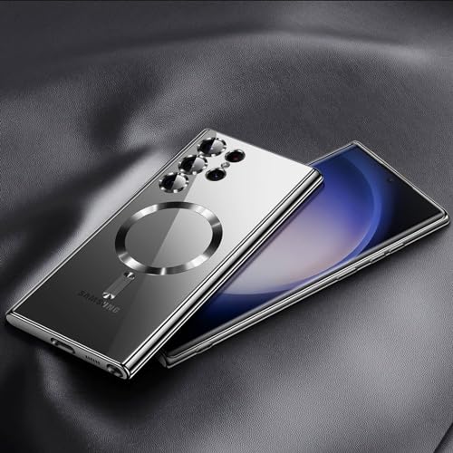For Samsung Galaxy S23 Ultra Case（only）, Covers for s23u .Magnetic Metallic Glossy Slim Clear Luxury Soft Shockproof funda capa para for Galaxy S23 Ultra 6.8 inch .Compatible with MagSafe(Black) - color: Black