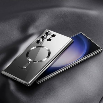 For Samsung Galaxy S23 Ultra Case（only）, Covers for s23u .Magnetic Metallic Glossy Slim Clear Luxury Soft Shockproof funda capa para for Galaxy S23 Ultra 6.8 inch .Compatible with MagSafe(Black) - color: Black