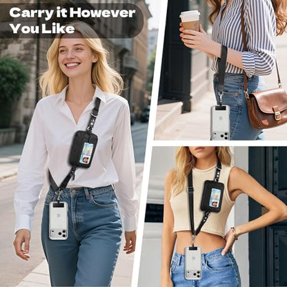 TiMOVO Clip and Go Phone Strap with Wallet, Black - color: Black, style: Classic