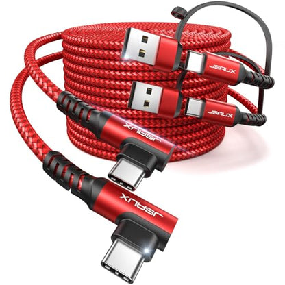 JSAUX 3-in-1 USB C Cable 2-Pack 10FT, 100W Right-Angle Fast Charging, Red - color: Red, size: 10FT