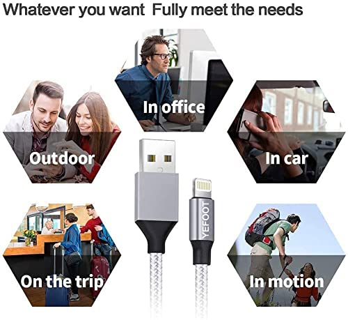 [Apple MFi Certified] 6Pack(3/3/6/6/6/10FT) iPhone Charger Nylon Braided Fast Charging Lightning Cable Compatible iPhone 14Pro/14/13Pro/13/12Pro/12/11and More-Silver&White