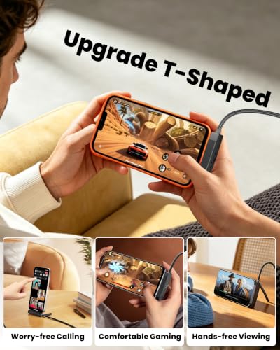 USB-C to Lightning Cable with Built-in Phone Stand - 2-in-1 Invisible Holder iPhone Charger Cord, MFi Certified 27W PD Fast Charging 90 Degree Sideways iPhone Charger for iPhone 14-5, iPad, Gaming