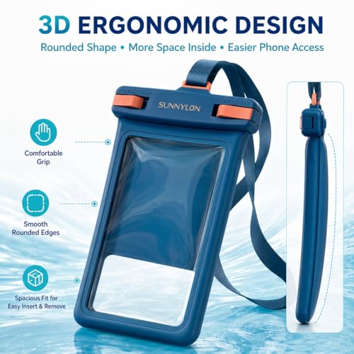 3D Waterproof Phone Pouch Case,IPX8 100FT Underwater Cell Phone Dry Bag,Soft TPU Sensitive Touch Screen Protector with Lanyard,Fits iPhone 17-11 Pro Max Plus,Galaxy S25,for Fishing Pool River(Blue) - color: 1-pack Blue