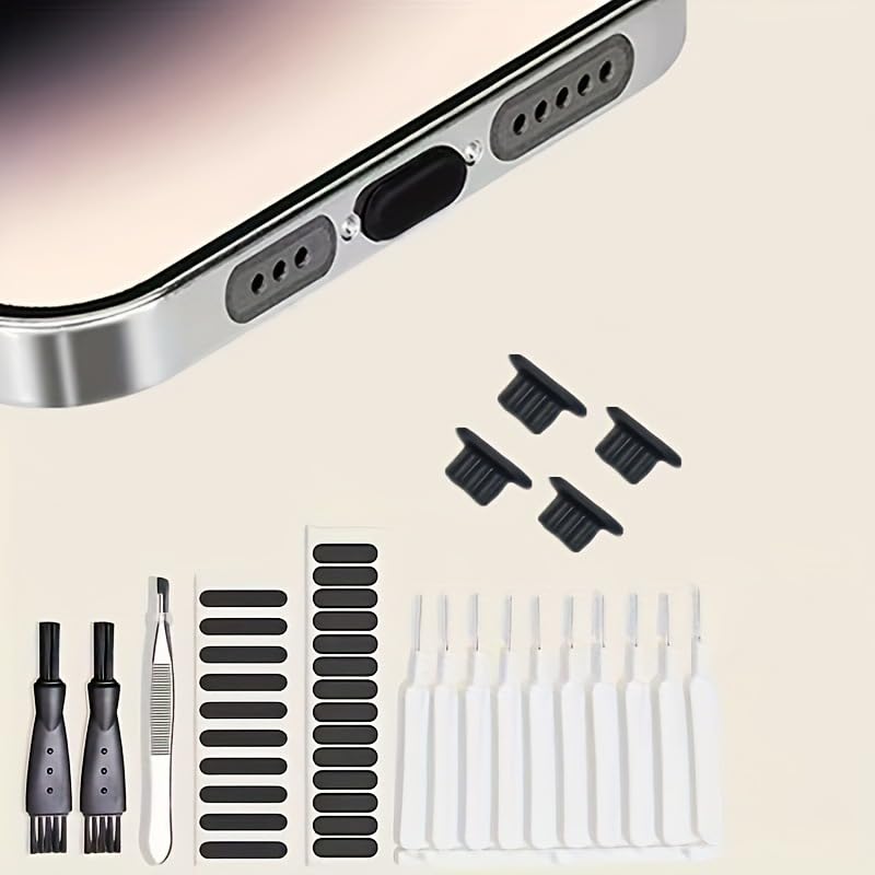 10 Pack Generic Anti Dust Plug Cover Charging Port Protector Cap with Cleaning Brush for Phone 14/15/16 Series, Galaxy S22/S21/S20, Note 20/10, All USB C and Lightning Devices