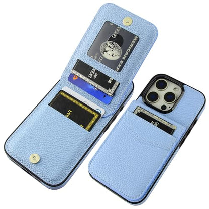 KIHUWEY for iPhone 16 Pro Wallet Case Card Holder, Lichee Light Blue | Credit Card Slots, PU Leather, Kickstand, Magnetic, Flip Heavy Duty Protection Cover for Men Women - color: Lichee Light Blue
