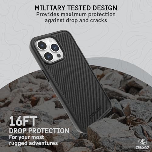 Pelican Protector iPhone 15 Pro Max Case -Rugged MagSafe Phone Case -Carbon | Magnetic Phone Case w/16ft Military-Grade Drop Protection - Anti-Scratch, Heavy Duty Phone Cover for iPhone 15 Pro Max - color: Protector Carbon, style: MagSafe