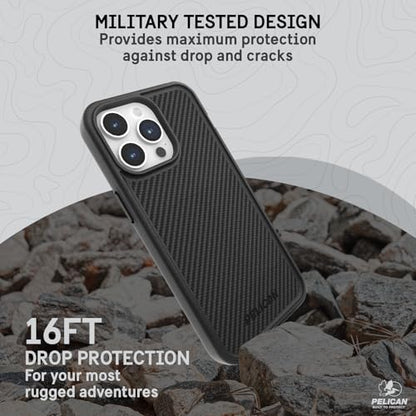Pelican Protector iPhone 15 Pro Max Case -Rugged MagSafe Phone Case -Carbon | Magnetic Phone Case w/16ft Military-Grade Drop Protection - Anti-Scratch, Heavy Duty Phone Cover for iPhone 15 Pro Max - color: Protector Carbon, style: MagSafe