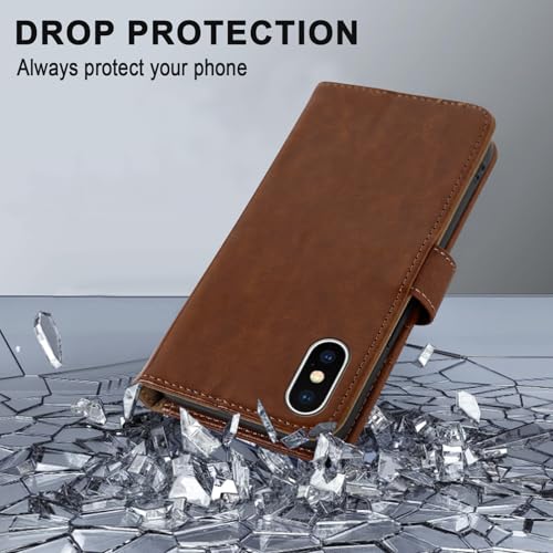 MONASAY Wallet Case for iPhone X/Xs with 3 Card Holders - Brown | Kickstand,RFID Blocking,6.6 feet of shock absorption,PU Leather,Strong Magnetic Closure,Fits 5.8 inch ONLY,screen Protector - color: Brown
