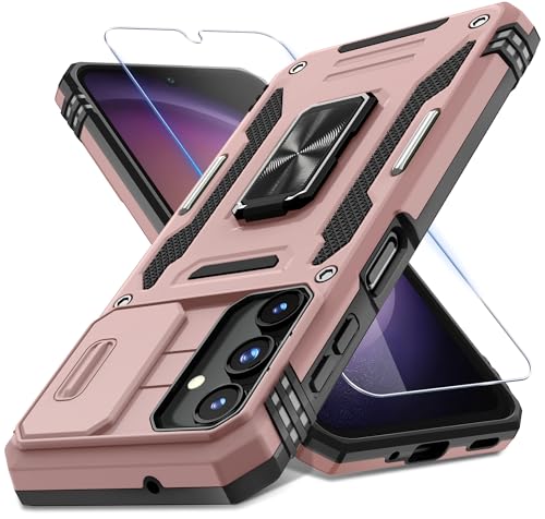 DEERLAMN Case for Samsung Galaxy A16 5G with Slide Camera Cover+Screen Protector (1 Pack), Rotated Ring Kickstand Military Grade Shockproof Protective Cover-Rose Gold - color: Rose Gold, size: A16 5G-6.7 Inch