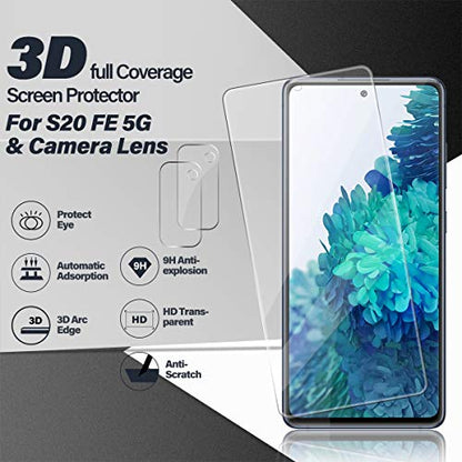 BIGFACE Galaxy S20 FE Tempered Glass Screen Protector + Camera Lens Protectors, 2 Pack, Anti-Bubble 3D Curved Accuracy Film - size: Galaxy s20 FE(6.5")